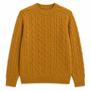 Suéter de Punto Trenzado para Mujer, Cuello Redondo, Manga Larga, Color Mostaza, para Uso Diario |   Proveedor OEM ODM - Product Image 4