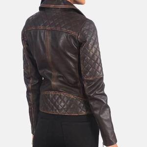 Chaqueta de cuero vintage de nuevo diseño para mujer, estilo desgastado, lavado, de manga larga, con doble cuello, cremallera, estilo motociclista, a la moda. - Product Image 2