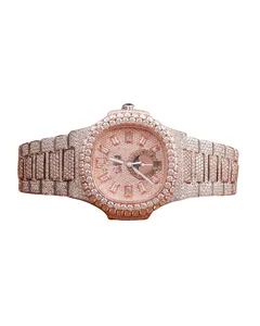 Reloj Cronógrafo de Lujo con Diamantes de Imitación para Hombre, Movimiento VVS, Diamante Moissanite, Personalizado, Redondo, Oro Rosa - Product Image 1
