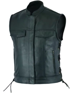 Men's Punk Leather Vest Casual Motorcycle Biker Waistcoat Solid Color Sleeveless Fashion Coat for Outdoor Riding - Product Image 5
