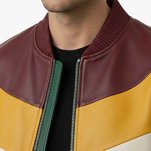 Mens 100% Polyester Vintage Bomber <b>Jacket</b> <b>Brown</b> with Turn-down Collar Premium Soft <b>Leather</b> Winter <b>Jacket</b> Men - Product Image 4