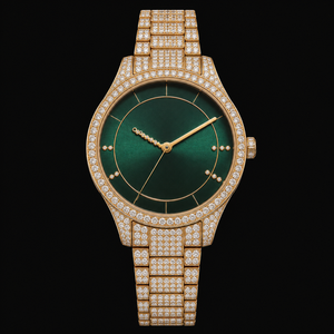Reloj de Pulsera de Acero Inoxidable con Esfera Verde de Lujo, Diamantes de Moissanita Dorados, Redondo, Joyería de Moda Hip Hop Premium, Regalo - Product Image 1