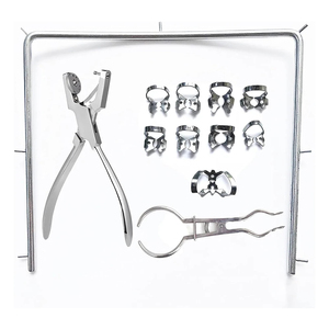12 Piece Dental Rubber Dam Instrument Set Stainless Steel <b>Clamps</b> <b>Frame</b> Forceps Punch Kit for Dental Surgery - Product Image 1
