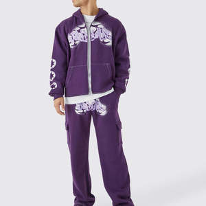 Conjunto de Sudadera y Pantalones Deportivos Holgados de Dos Piezas para Hombre, con Estampado Personalizado, 100% Algodón Felpa, Costuras en Contraste, Corte Recto, ODM - Product Image 1