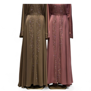 Wholesale Modest Dubai Beaded Sequined Long Sleeve <b>Abaya</b> Muslim Traditional Handmade Wedding Women Polyester Breathable V Neck - Product Image 5