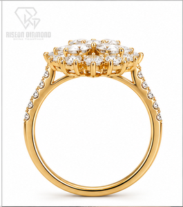 Luxury floral ring in 18K yellow gold with marquise and round lab grown diamonds elegant flower <b>cluster</b> timeless couture desi - Product Image 4