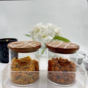 Ensemble de pots de rangement modernes hermétiques faits à la main avec couvercle en bois, récipients en acrylique ronds pour fruits secs et collations, décoration personnalisée pour la maison - Product Image 2