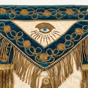 Vintage <b>Light</b> Blue Masonic Apron with Gold Fringe & Embroidered Eye Symbol – Custom Freemason Ceremonial Regalia Accessory - Product Image 3