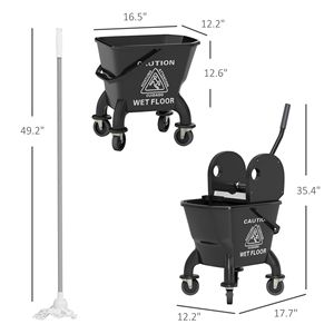 Secchio per Mop da 27,5 Quarti con Ruote e Strizzatore, in Plastica PP Nera, Capacità 30L, con Manico a Pressione e Mop per Pulizia Pavimenti - Product Image 3
