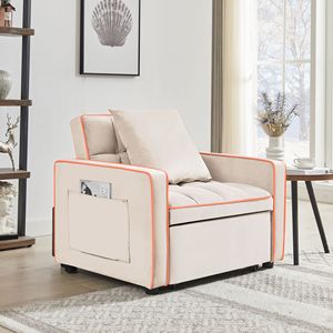 Modern Cream <b>Single</b> Adult Sofa <b>Bed</b> Recliner with <b>Adjustable</b> Back Three-in-One Folding Chair and <b>Bed</b> Berth - Product Image 4