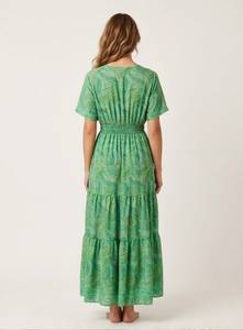 Green Floral Print V-Neck Maxi <b>Dress</b> With Elastic Waist And Ruffles <b>Boho</b> Loose Chiffon <b>Summer</b> Casual <b>Dress</b> - Product Image 4
