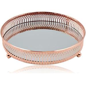 Bandeja de Servir Ovalada de Latón Estilo Antiguo con Diseño Intrincado y Base de Espejo para Decoración del Hogar, Regalo, Centro de Mesa - Product Image 4