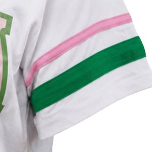 Chemise à col en V pour femme, rayée, manches décontractées, motif lettres brodées, vêtement de mode, style sportif, blanc, vert, rose - Product Image 2