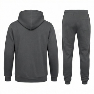 Survêtement gris foncé à capuche pour homme, manches longues, couleur unie, sweat-shirt décontracté et pantalon de jogging avec cordon de serrage - Product Image 2