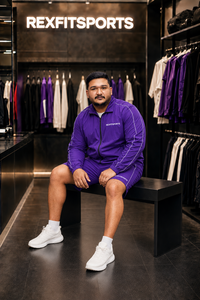 REXFIT SPORTS 2026 Ensemble survêtement léger pour homme, veste et short en nylon violet, fermeture éclair intégrale, idéal pour la gym, l'entraînement et le streetwear - Product Image 3