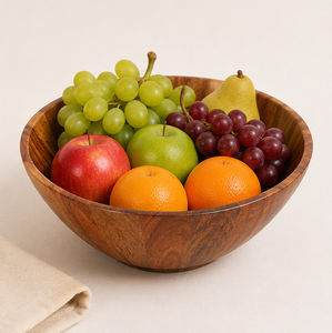 Grand saladier en bois d'acacia naturel, écologique, pour fruits, collations et préparations culinaires, ustensile de cuisine artisanal - Product Image 4