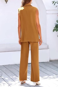 Women's Sleeveless <b>Blazer</b> <b>Set</b> Solid Color Crepe Fabric Two Piece Suit Casual Spring Summer Notched Collar Regular Fit - Product Image 2