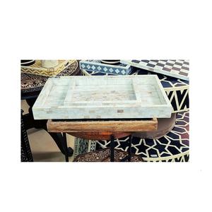 Plateau de service rectangulaire en nacre, artisanat, pour servir et ranger bouteilles de vin et verres - Product Image 5