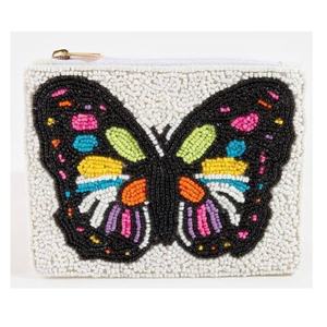 Porte-monnaie écologique fait main en perles de rocaille motif papillon avec fermeture éclair, pour collectionner les pièces de monnaie, ranger les clés et cartes, et le maquillage, idéal comme cadeau - Product Image 1
