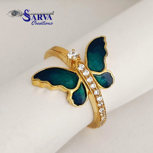 <b>Gold</b> Plated Butterfly <b>Ring</b> 925 Sterling Silver Blue Enamel Wings Moissanite <b>Cocktail</b> <b>Ring</b> for Women Romantic Style - Product Image 3