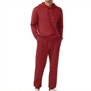 Ensemble de survêtement pour homme en molleton respirant 100% coton à capuche et cordon de serrage, 2 pièces, vêtements de sport d'hiver, tenue de jogging personnalisée, entraînement - Product Image 1