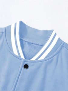Veste de sport pour homme bleu clair avec manches blanches, lettre J brodée, style preppy, coupe classique, col rabattu, veste de sport - Product Image 5
