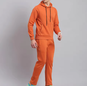 Conjunto Deportivo de Sudadera con Capucha Naranja para Hombre - Conjunto de Sudadera y Pantalones Deportivos Lisos con Logotipo Personalizado, Ropa Deportiva Informal de Dos Piezas - Product Image 3