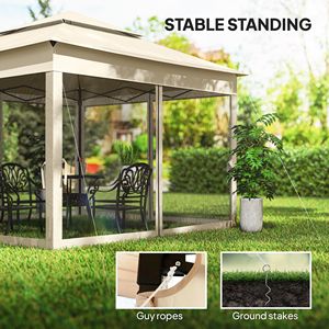 Gazebo da Giardino in Acciaio Impermeabile Beige 3,35m x 3,35m con Zanzariera a Cerniera e Borsa per il Trasporto - Product Image 6