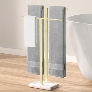 Minimalist Standing Metal <b>Towel</b> <b>Rack</b> Double Tier With Marble Base For Bathroom <b>Storage</b> Holders - Product Image 1