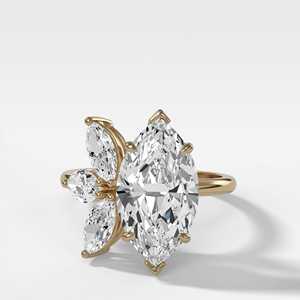 Bague de fiançailles et de mariage asymétrique en or massif 14K 18K avec diamant marquise 3 carats et demi, sertie à griffes, largeur 2,1 mm, diamant de laboratoire solitaire - Product Image 1