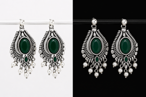 Boucles d'oreilles clous en laiton oxydé plaqué argent antique avec pierre vert émeraude en forme de feuille, style bohème, pour femmes, fournisseur en gros - Product Image 4