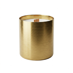 Custom Logo Luxury Brushed Brass <b>Candle</b> Jar Wholesale Bulk Empty Gold Metal <b>Candle</b> Vessel Container With Wooden <b>Wick</b> For Soy Wax - Product Image 1