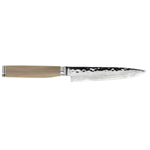 Cuchillo para carne de acero de Damasco martillado, hoja afilada para rebanar, con mango de madera rubia, para carne de res, mesa de comedor, restaurante, corte. - Product Image 1