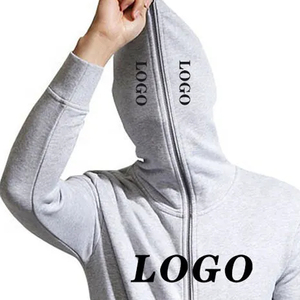 Men's Gray Hooded <b>Zip</b>-<b>Up</b> Sweatshirt Regular Fit Cotton French Terry Casual Streetwear With Front Logo Print Autumn Wear - Product Image 3