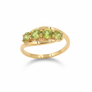 925 Sterling Silver Four <b>Stone</b> Round Peridot Ring with Double Layer Band 1 Micron Gold and Rhodium Plated Jewelry - Product Image 2