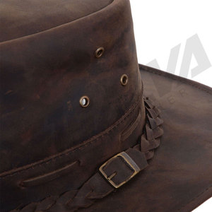Sombrero Fedora de Cuero Estilo Vaquero, Personalizado, Estilo Europeo Americano, Color Marrón, Cuero Crazy Horse, Unisex, Ajustable - Product Image 4