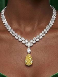 Collar de Diamantes Moissanite con Corte de Pera, Joyería Nupcial de Oro S925, Colgante de Diamantes Amarillos y Blancos para Boda, para Mujer - Product Image 2