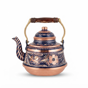 Handmade Turkish Copper <b>Tea</b> Kettle Blue Enamel <b>Tea</b> Pot Pure Copper Wooden Handle Traditional Teapot OEM Wholesale Factory - Product Image 1