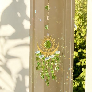 Attrape-soleil en cristal vert Soleil et Lune, décoration suspendue idéale pour fenêtre, balcon et aménagement esthétique de la maison, vente en gros depuis l'Inde - Product Image 1