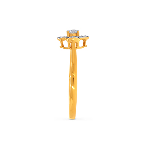Bague solitaire en or jaune 18 carats avec diamant rond et halo, bague de fiançailles, bijoux fins, bague florale en diamant, cadeau - Product Image 4