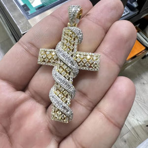 Colgante de Cruz con Diamantes Naturales, Oro Sólido de 10K, Joyería Hip Hop, Claridad VS SI, Collar Religioso de Lujo para Hombre, Regalo - Product Image 1