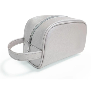 Silver Textile Cosmetic Bag Medium Size Zipper Closure Soft Handle Portable Travel Toiletries <b>Case</b> <b>Organizer</b> Simple Style - Product Image 1
