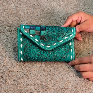 Wholesale 100% Genuine <b>Leather</b> <b>Tooling</b> Checkered Coin Purse High Quality Mini Coin Pouch Id Credit Money Bag Card Holder Wallets - Product Image 1