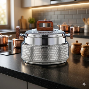 Stainless Steel Hot Pot Silver & Wood Bowl <b>Food</b> Container <b>Food</b> <b>Server</b> Kuwait Oman UAE Qatar Dubai Candid Manufacturing Co - Product Image 1