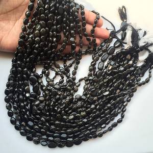 ลูกปัดทัวร์มาลีนสีดำทรงรีเรียบ ขายส่ง ลูกปัดทัวร์มาลีนธรรมชาติแบบเส้น สำหรับทำเครื่องประดับ DIY - Product Image 2