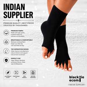 BLACKTIE BKT 1072 Organic Ribbed <b>Toe</b> Separation <b>Socks</b> Black Breathable Cotton Yoga Pilates Footwear - Product Image 1