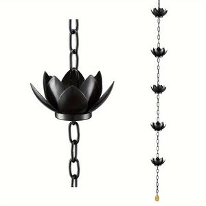 Chaîne de pluie en métal noir mat Lotus Cup, élément aquatique suspendu contemporain pour espaces extérieurs modernes - Product Image 1