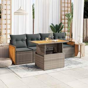 Set Divano da Giardino in Rattan con Cuscini, 4 Posti, Struttura in Legno di Teak, Design Contemporaneo - Product Image 3