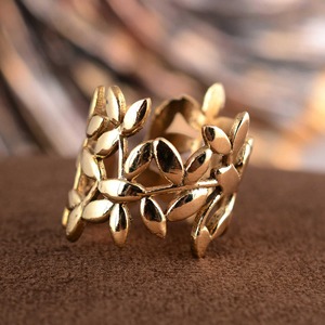 Hot Selling Design Boho Leaf Ring Vintage Brass Jewelry Women 18k Gold Plated Floral Band Dainty Olive <b>Branch</b> Wholesale/OEM/ODM - Product Image 5