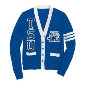 Pull en coton et acrylique à col en maille torsadée bleu royal pour femmes, cardigan de style universitaire - Product Image 1